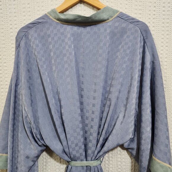 Vintage Maidenform Checkered Pastel Blue & Green Lingerie Silky Robe Size Large - Picture 9 of 13